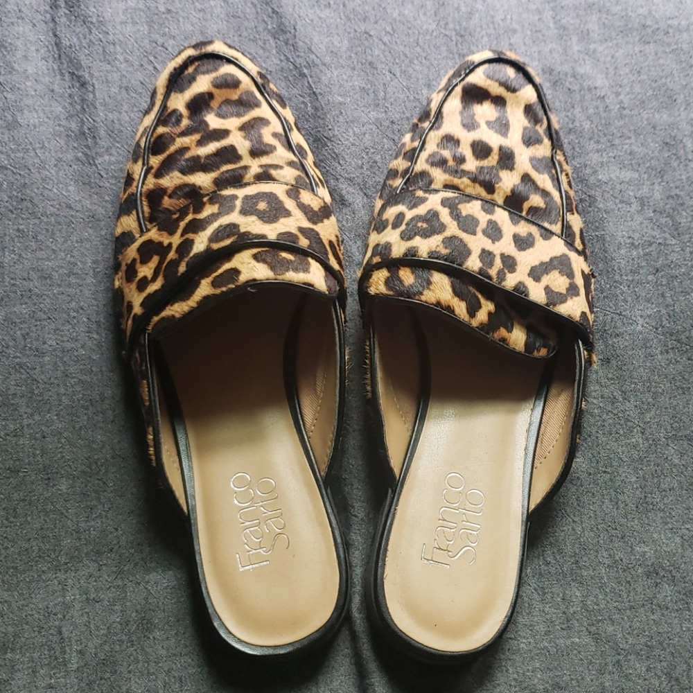 Franco Sarto Leopard Print Calf Hair Mules